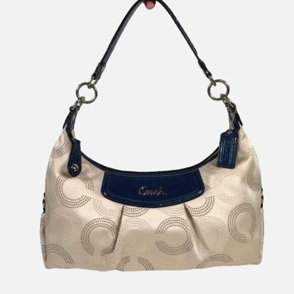 Coach Signature C Ashley Dotted OP Art Hobo Shoulder Bag F20031 Gray Cream Blue - Picture 1 of 16